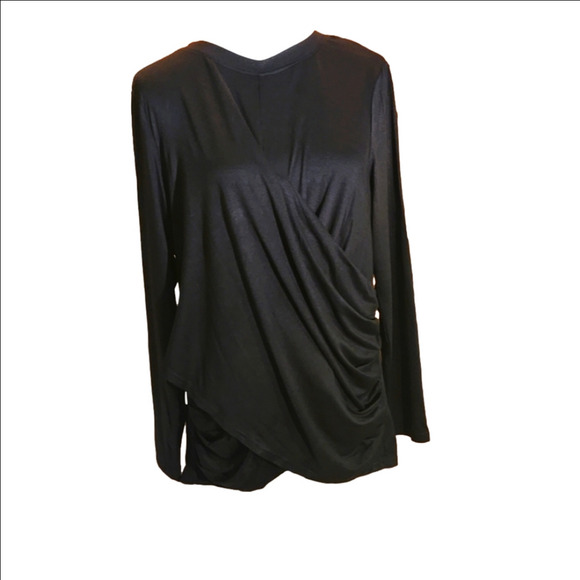 Dressin Ruched and Draped Blouse Assymetrical Long Sleeve Flowy Fabric Size L - Picture 1 of 12
